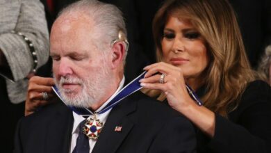 Rush limbaugh receives presidential medal of freedom at trumps state of the union address