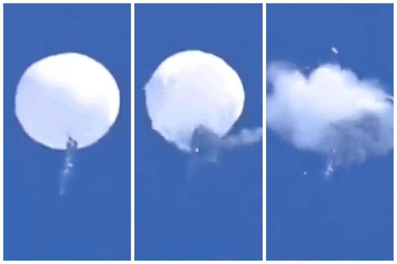 Chinese spy balloon shot down falling toward atlantic