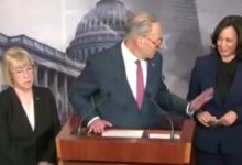 Chuck schumer scolds kamala harris for laughing with sherrod brown at impeachment presser goes viral