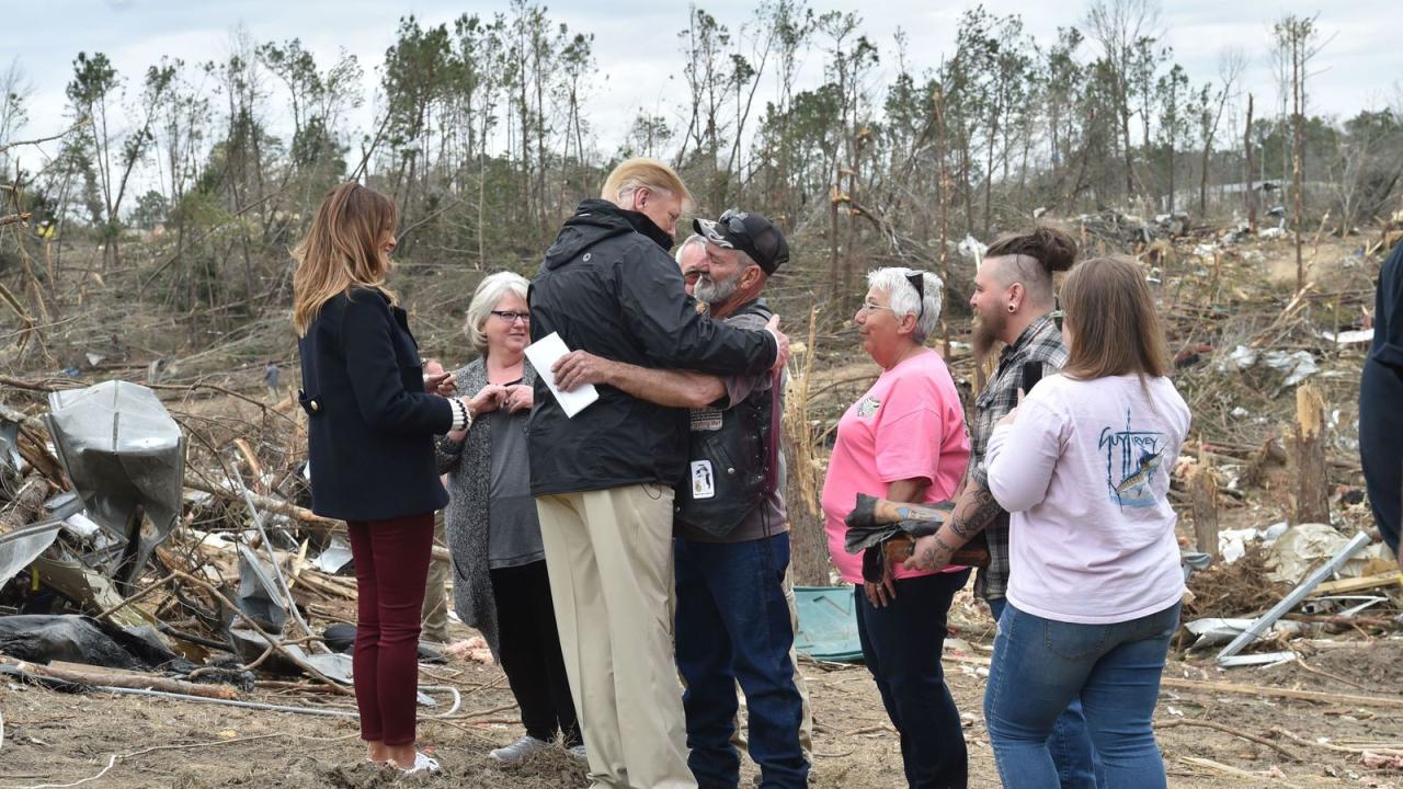 Trump sees unbelievable tornado donald hugged