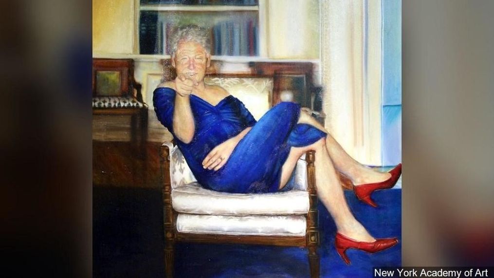 Painting of bill clinton in blue dress and heels was inside jeffrey epsteins nyc mansion report