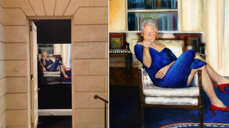 Painting of bill clinton in blue dress and heels was inside jeffrey epsteins nyc mansion report