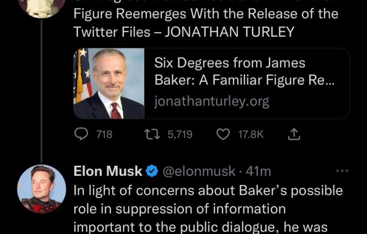 Elon musk fires twitters general counsel and ex fbi official james baker