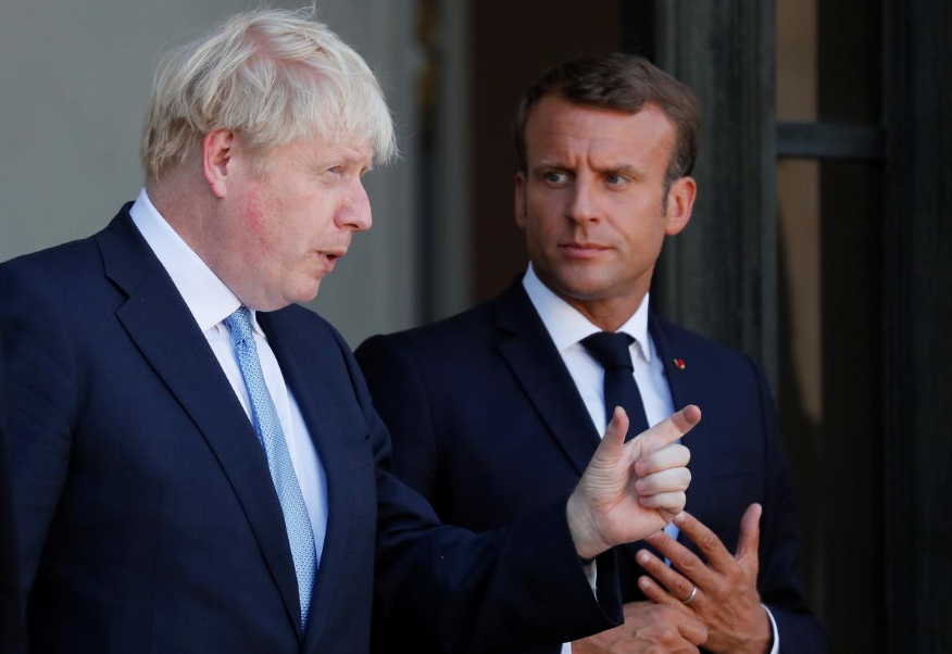 Brexit johnson british respond urges eu plan pm his cgtn elysee minister macron accompanies emmanuel boris palace prime meeting president Uks johnson tells germany and france do a brexit deal